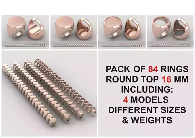Pack of 84 rings round top 16mm in all sizes 176-MWCG 3D Model Collection
