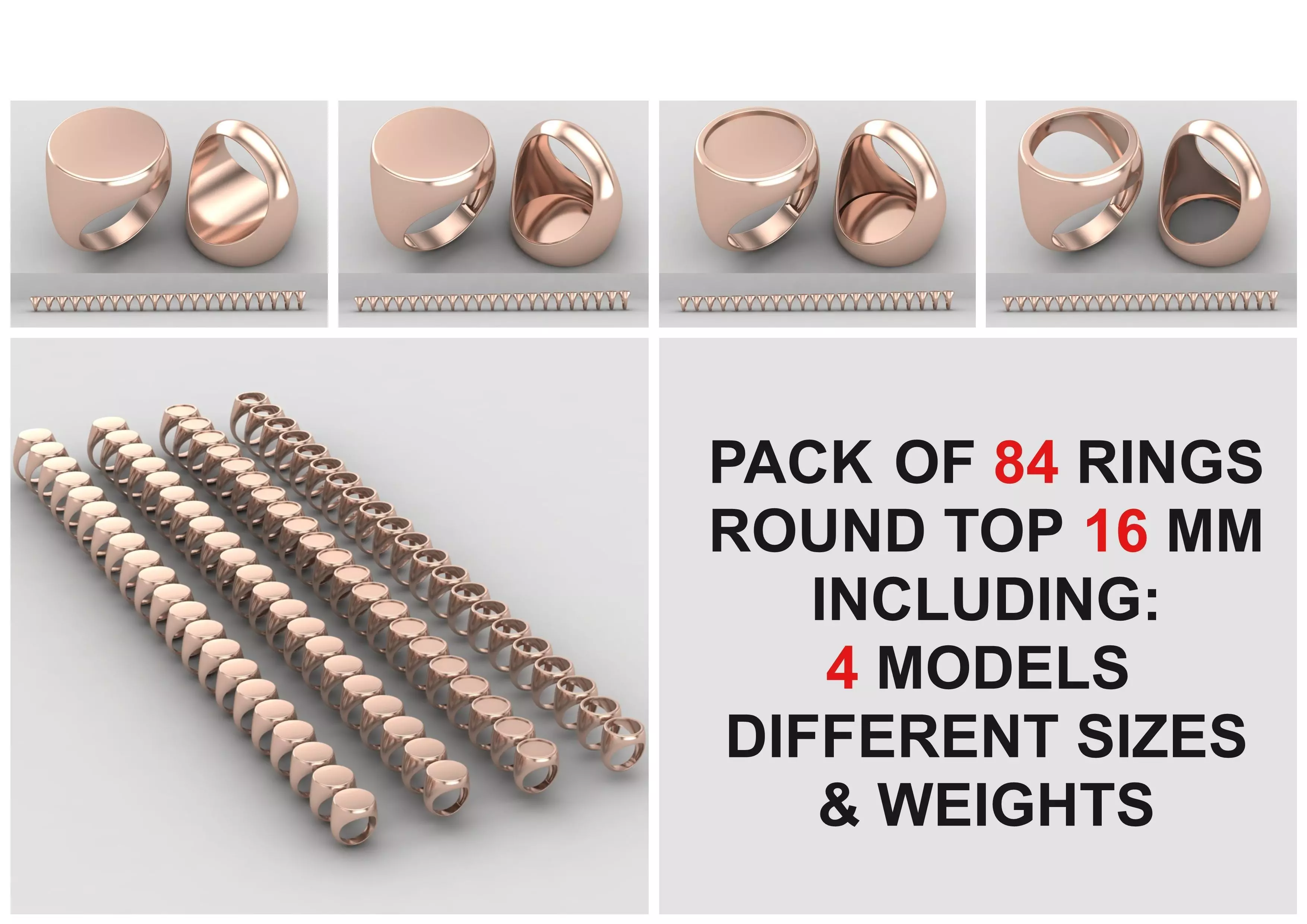 Pack of 84 rings round top 16mm in all sizes 176-MWCG 3D Model Collection_0