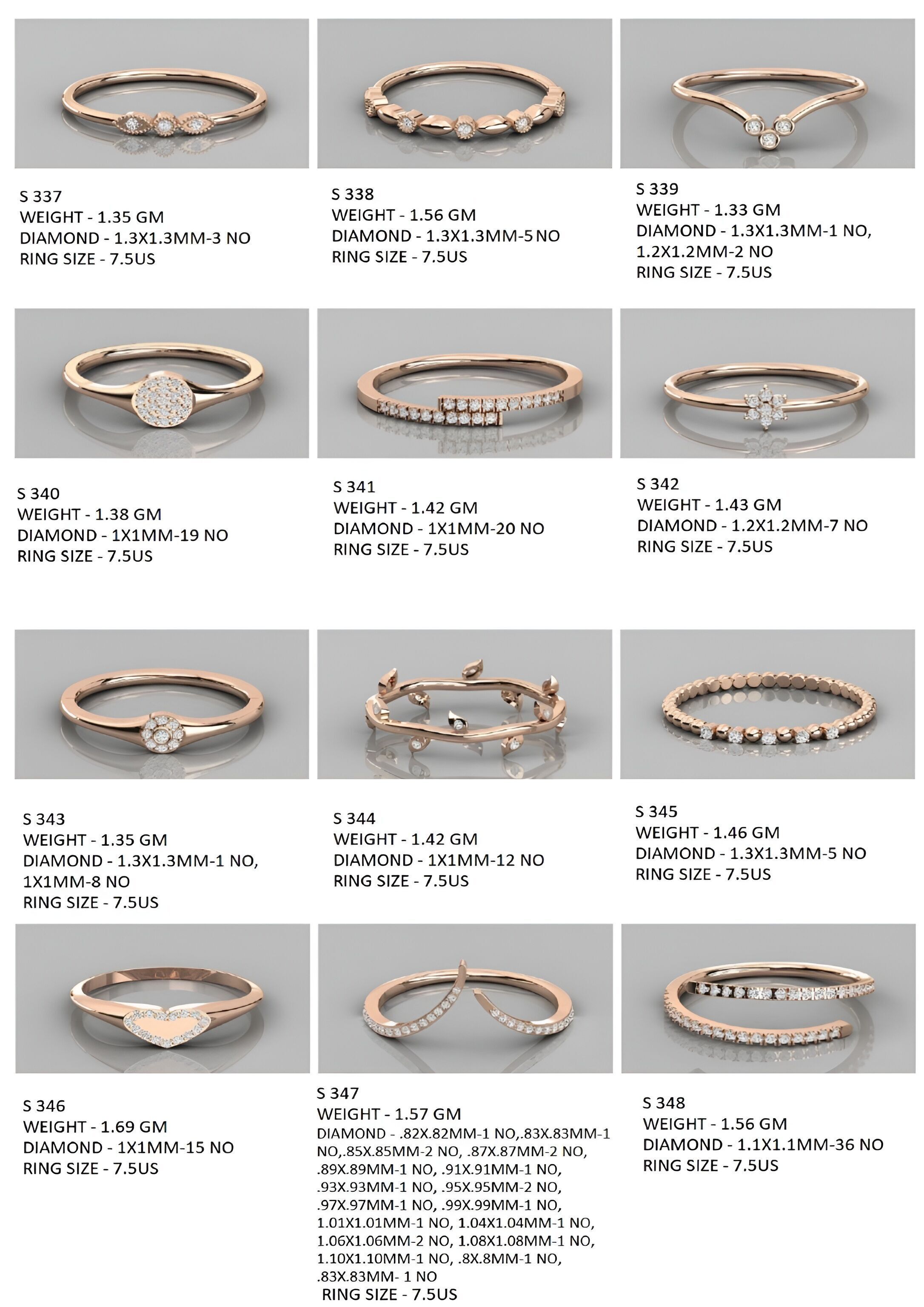 400  Minimalist Light Weigt Diamond rings collection 3D print model_1