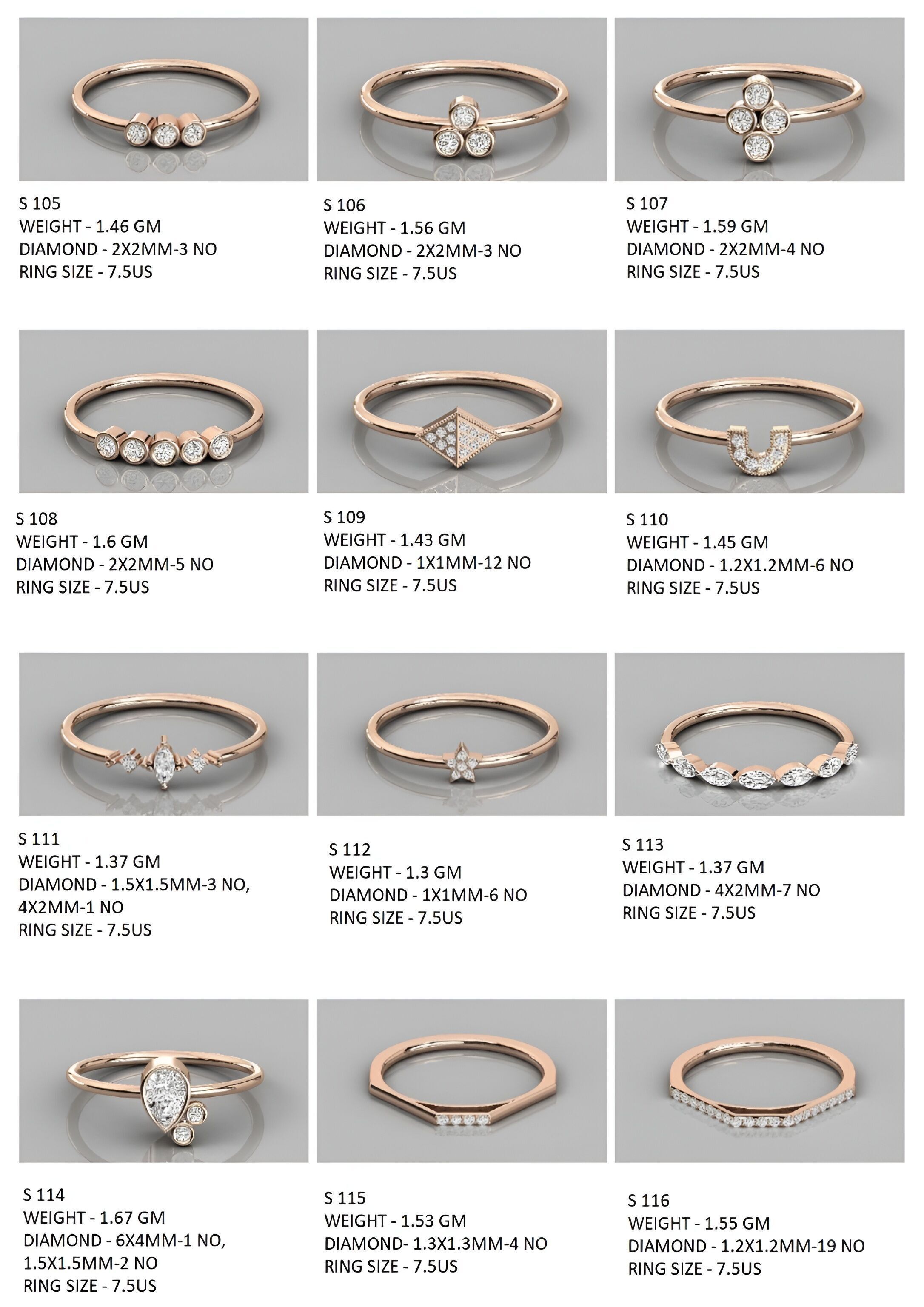 400  Minimalist Light Weigt Diamond rings collection 3D print model_2