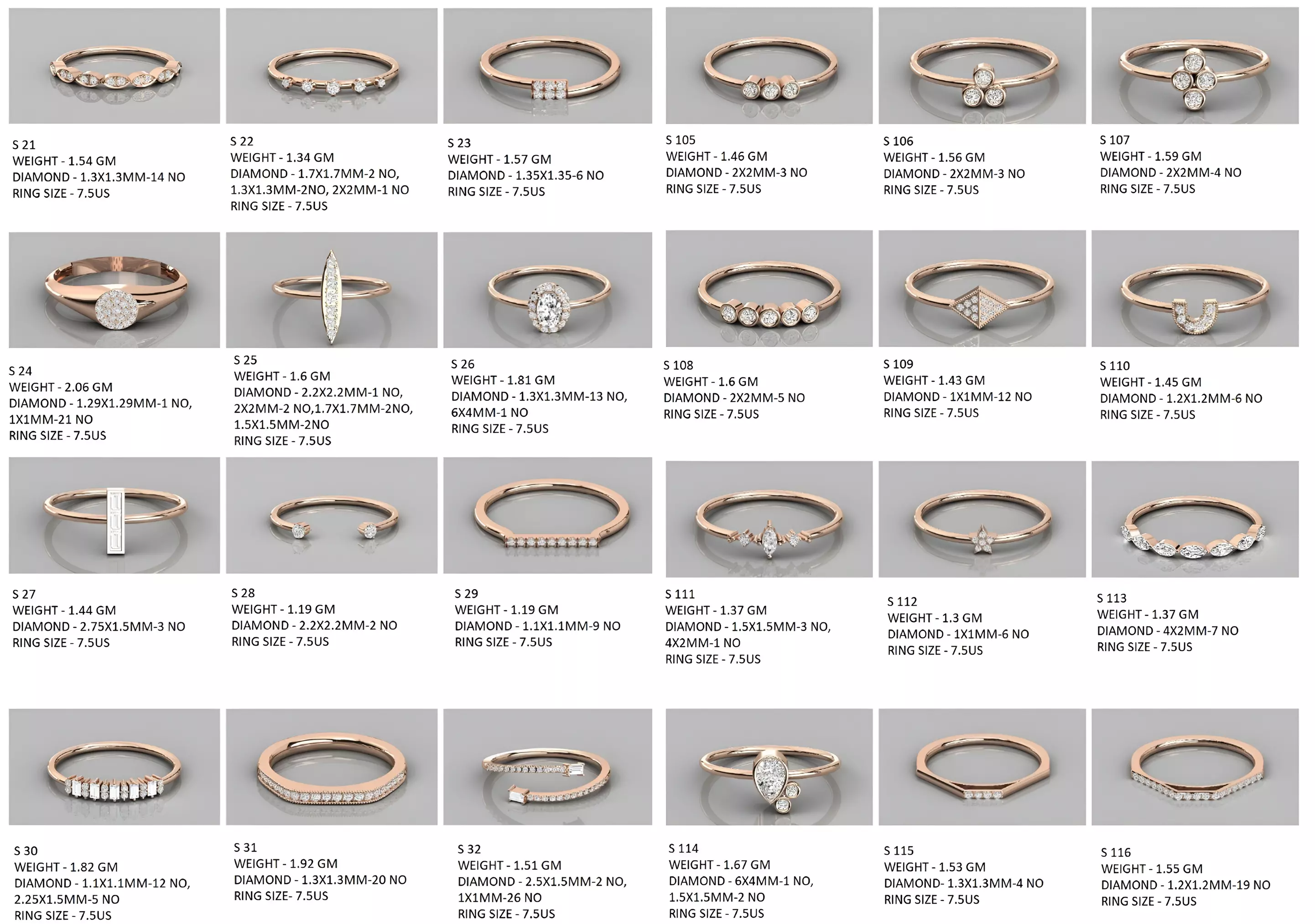 400  Minimalist Light Weigt Diamond rings collection 3D print model_0