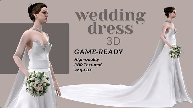 Game-Ready Optimized Luxury Wedding Dress  Low-poly 3D model