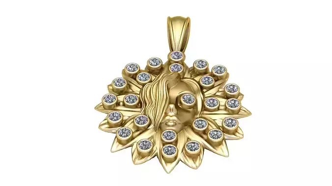 LADY FACE SUNFLOWER STYLE PENDANT 3D PRINTABLE MODEL