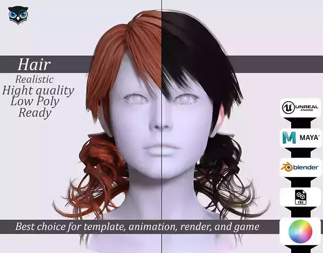 Casual Twin Ponytails Hairstyle - Realistic 3D Hair