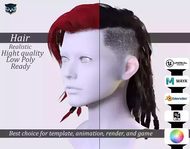 Side-Shaved Braided Hairstyle - Realistic 3D Hair