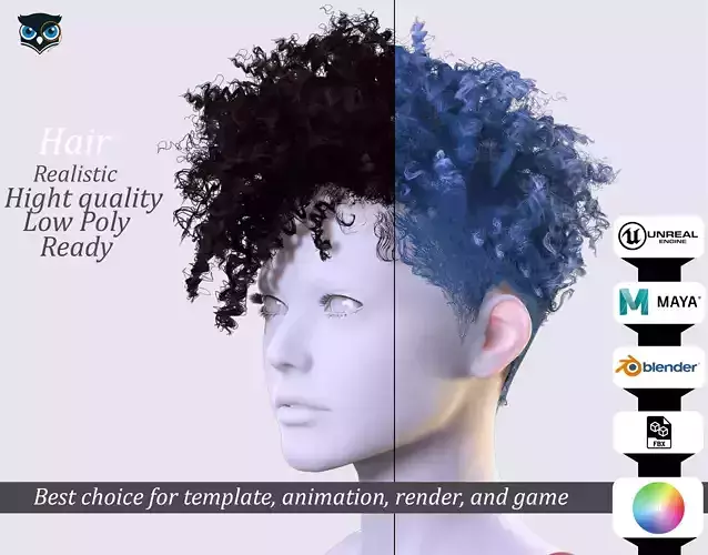 Curly Undercut Hairstyle - Realistic 3D Hair Low-poly 3D model Curly Undercut Hairstyle - Realistic 3D Hair Low-poly 3D model