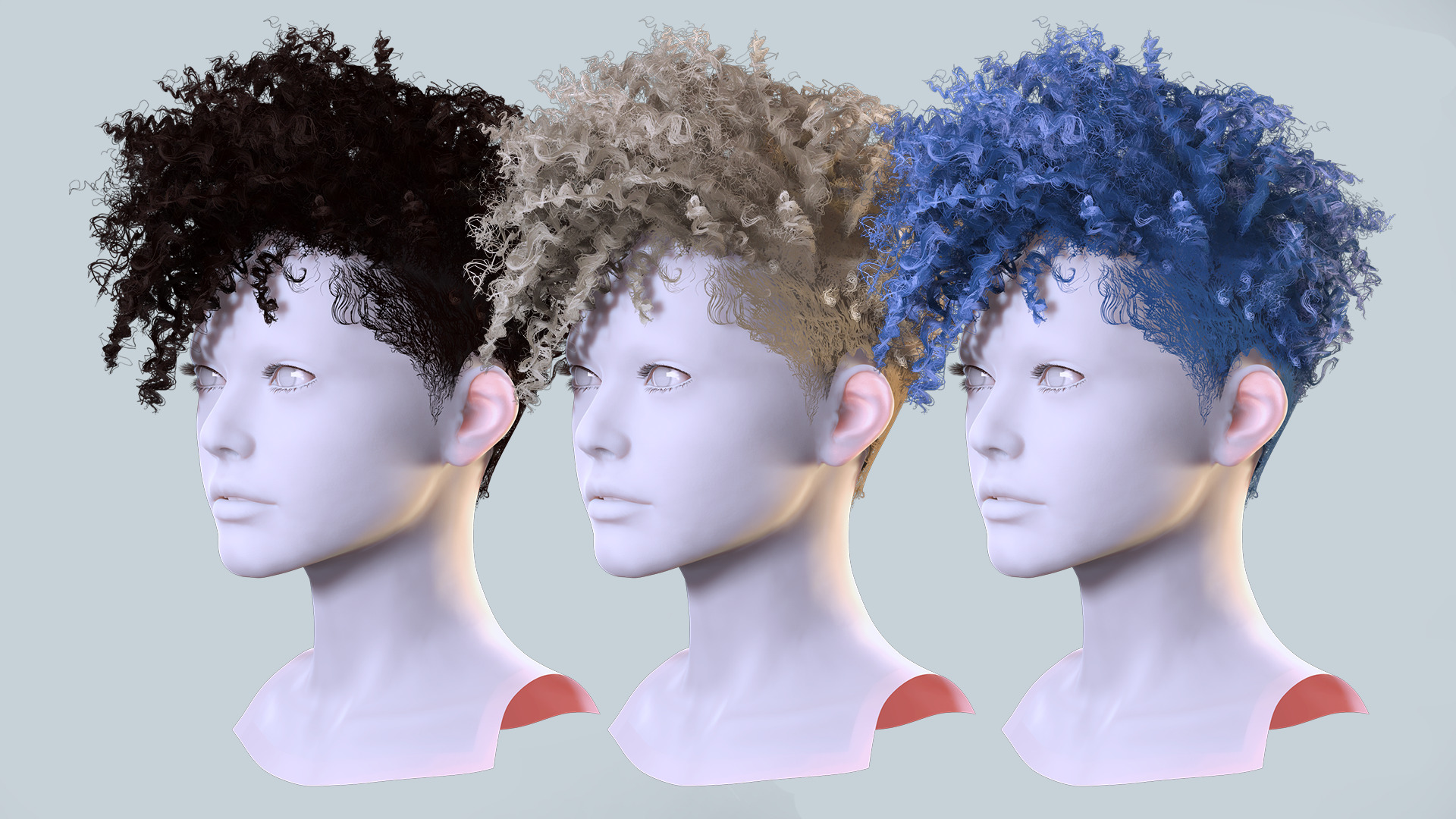 Curly Undercut Hairstyle - Realistic 3D Hair Low-poly 3D model_2