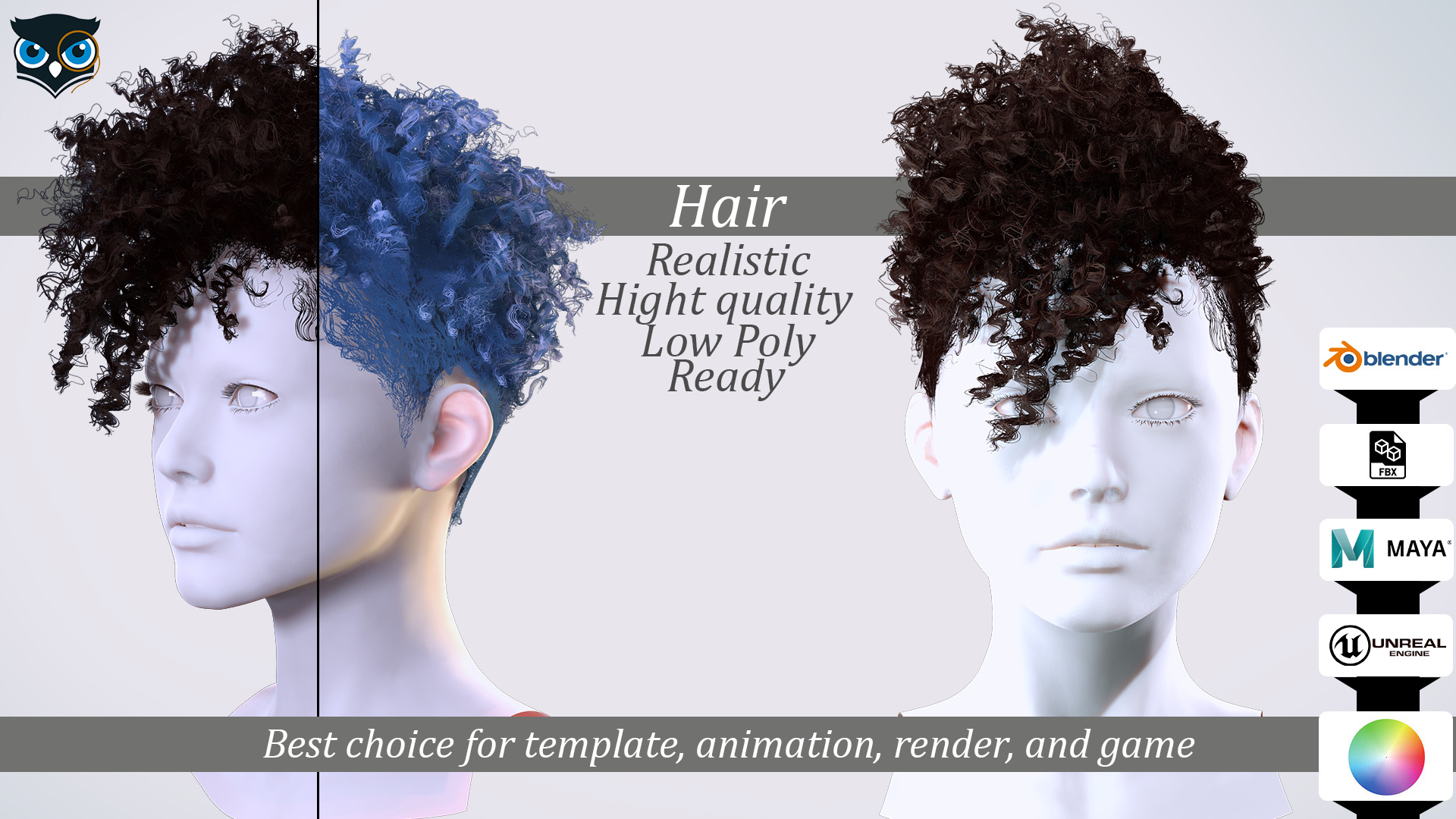 Curly Undercut Hairstyle - Realistic 3D Hair Low-poly 3D model_1