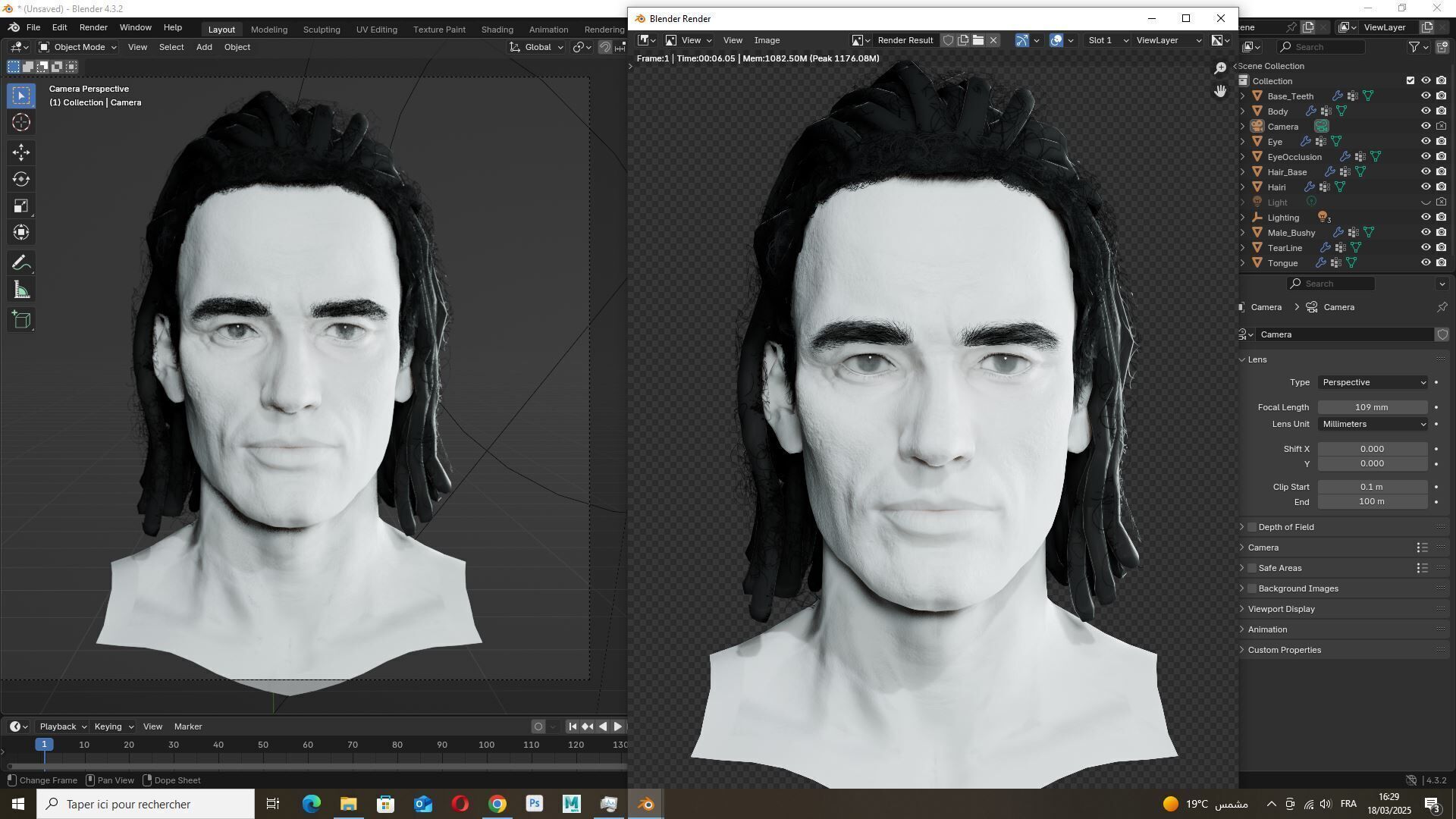 Medium Dreadlocks Hair -Realistic Male 3D Model Low-poly 3D model_11