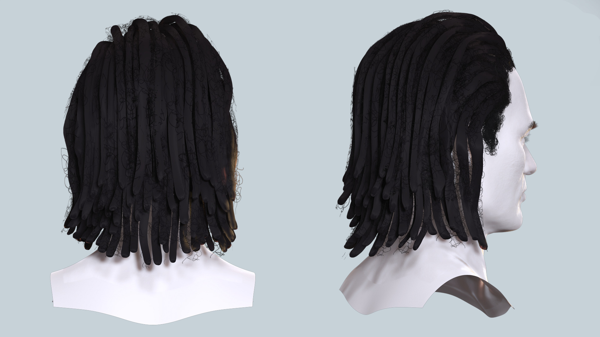 Medium Dreadlocks Hair -Realistic Male 3D Model Low-poly 3D model_5