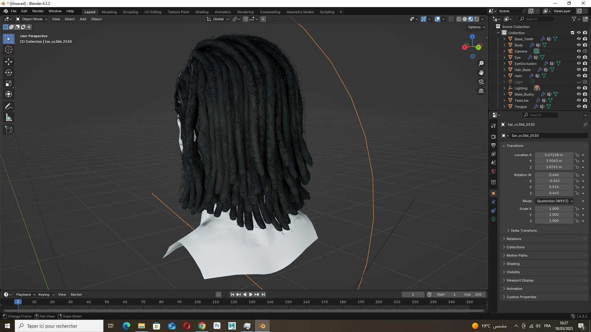 Medium Dreadlocks Hair -Realistic Male 3D Model Low-poly 3D model_10