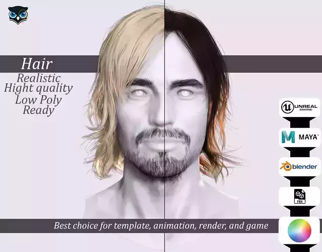 Shaggy Hair Beard Combo - Game-Ready 3D Asset