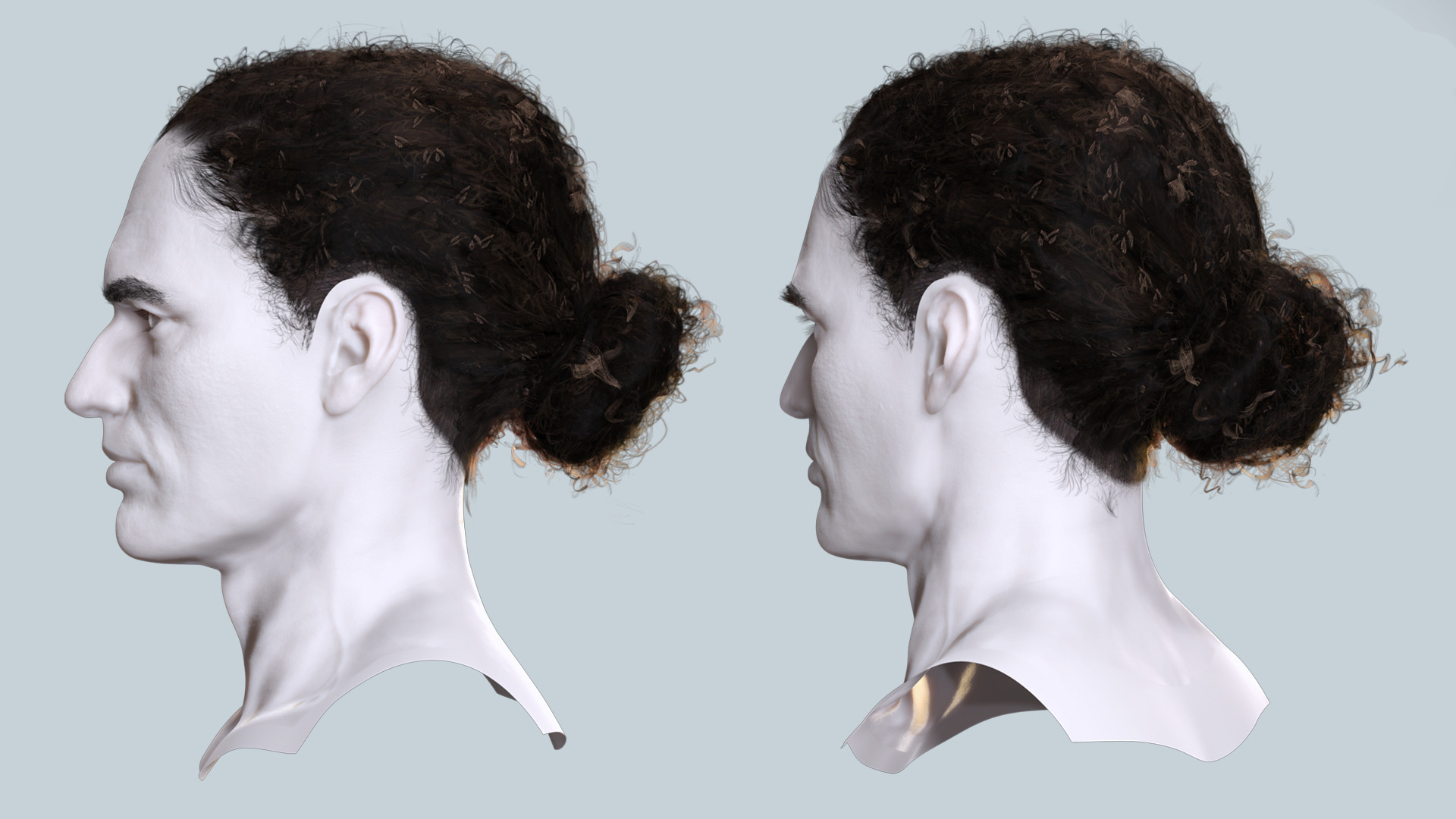 Curly Low Man Bun -Realistic Male 3D Hair Model Low-poly 3D model_4