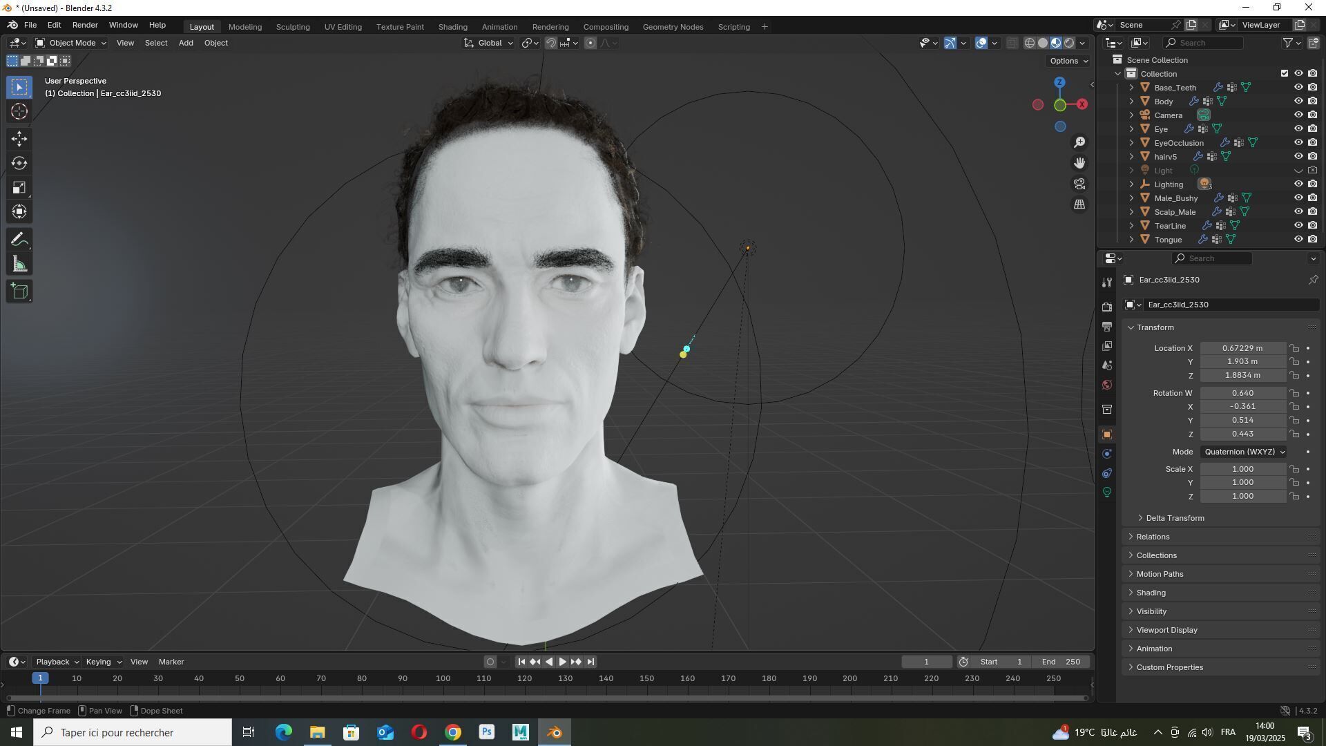 Curly Low Man Bun -Realistic Male 3D Hair Model Low-poly 3D model_9