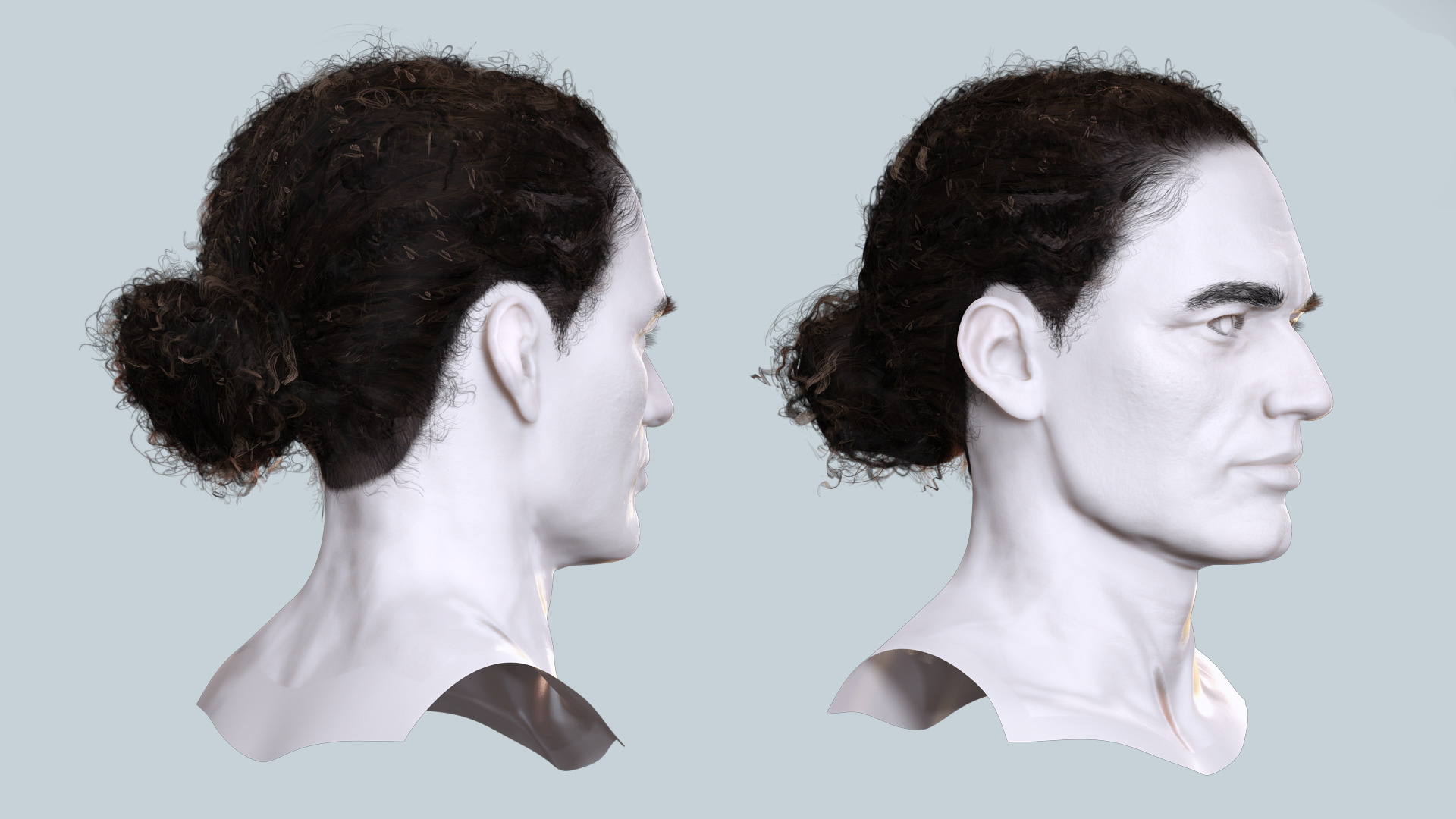 Curly Low Man Bun -Realistic Male 3D Hair Model Low-poly 3D model_5