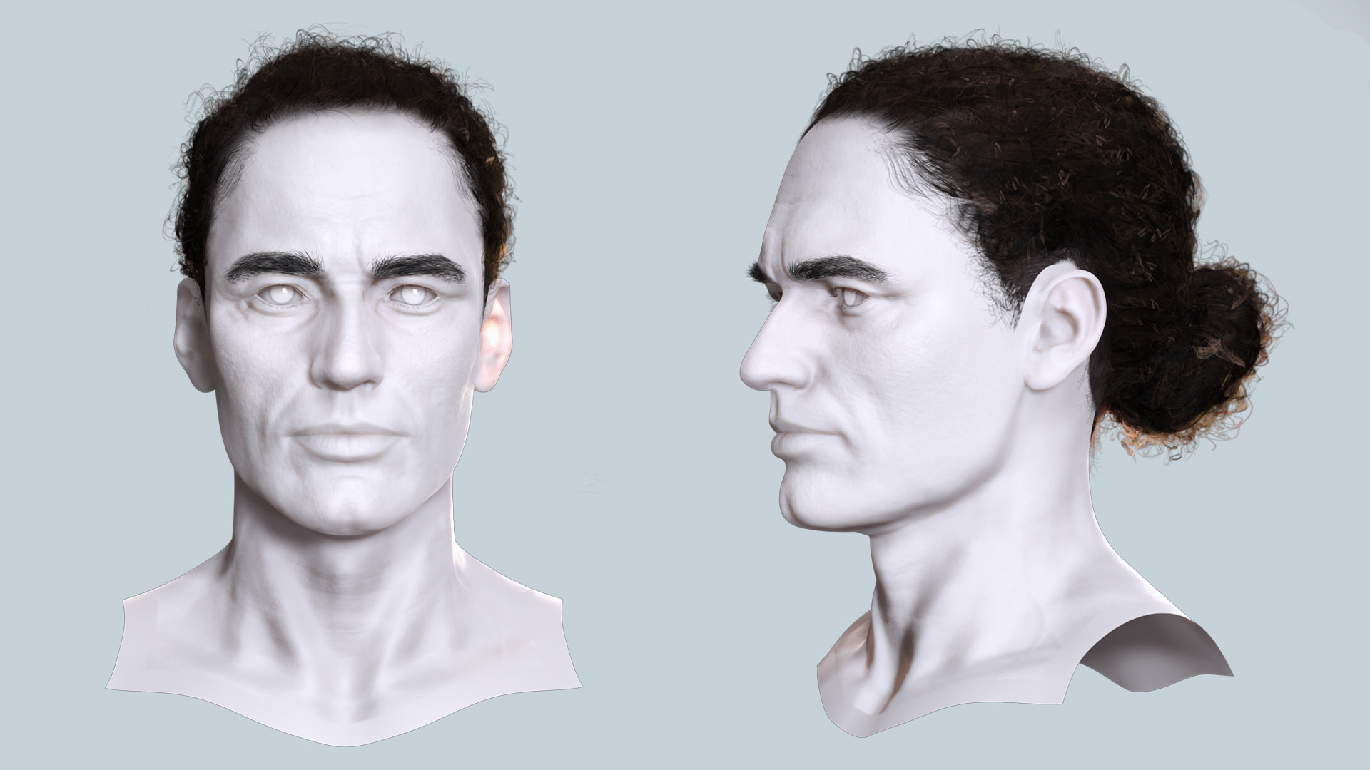 Curly Low Man Bun -Realistic Male 3D Hair Model Low-poly 3D model_3