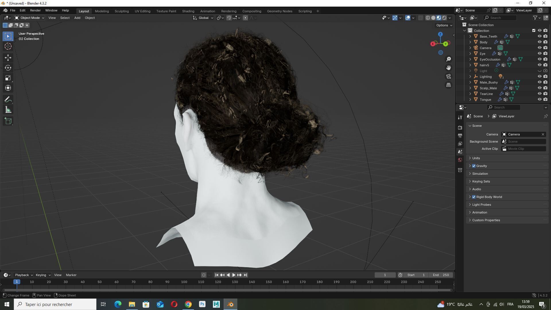 Curly Low Man Bun -Realistic Male 3D Hair Model Low-poly 3D model_8