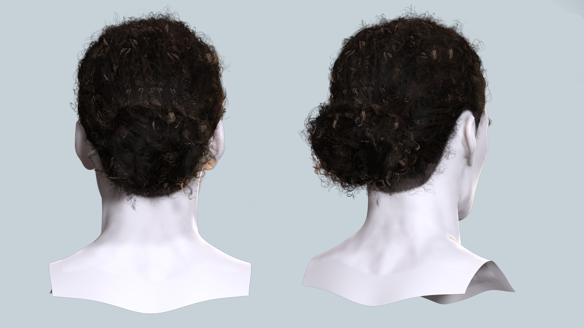Curly Low Man Bun -Realistic Male 3D Hair Model Low-poly 3D model_6