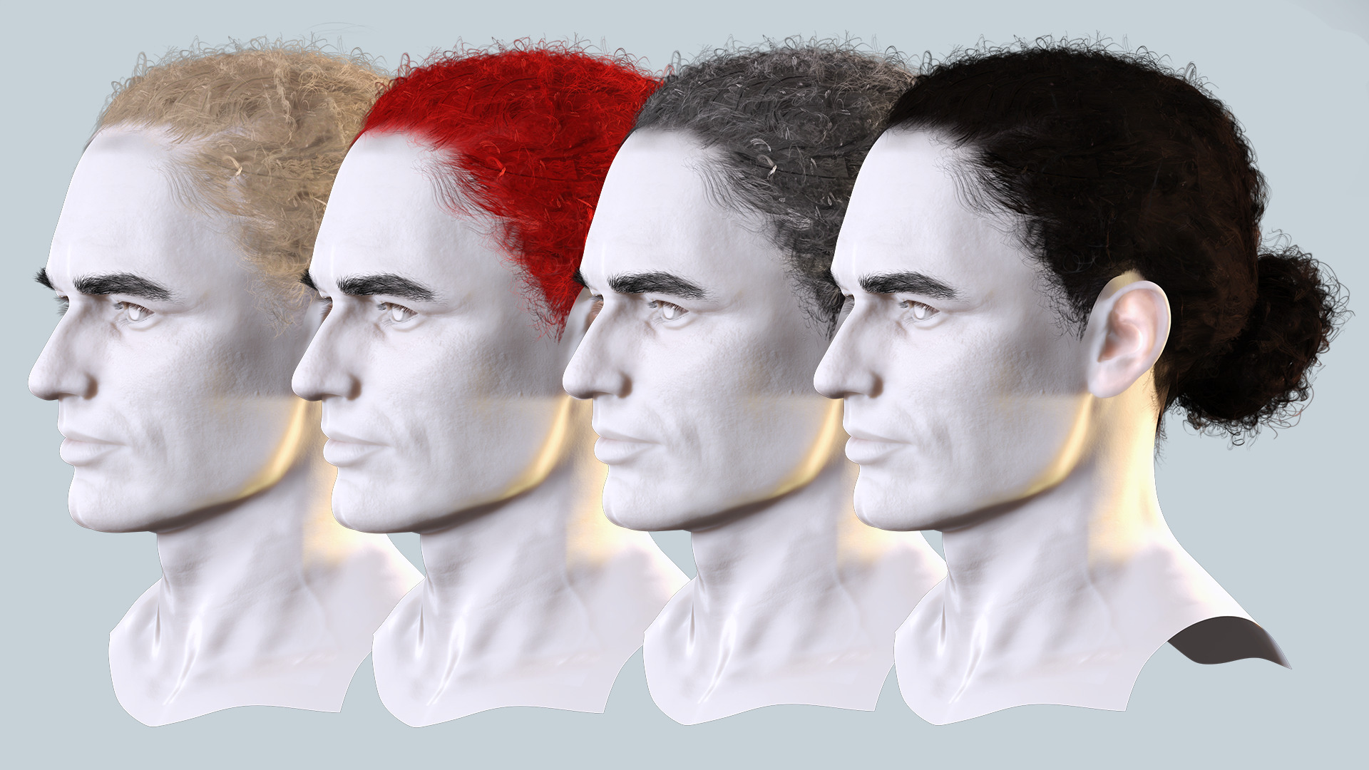 Curly Low Man Bun -Realistic Male 3D Hair Model Low-poly 3D model_2