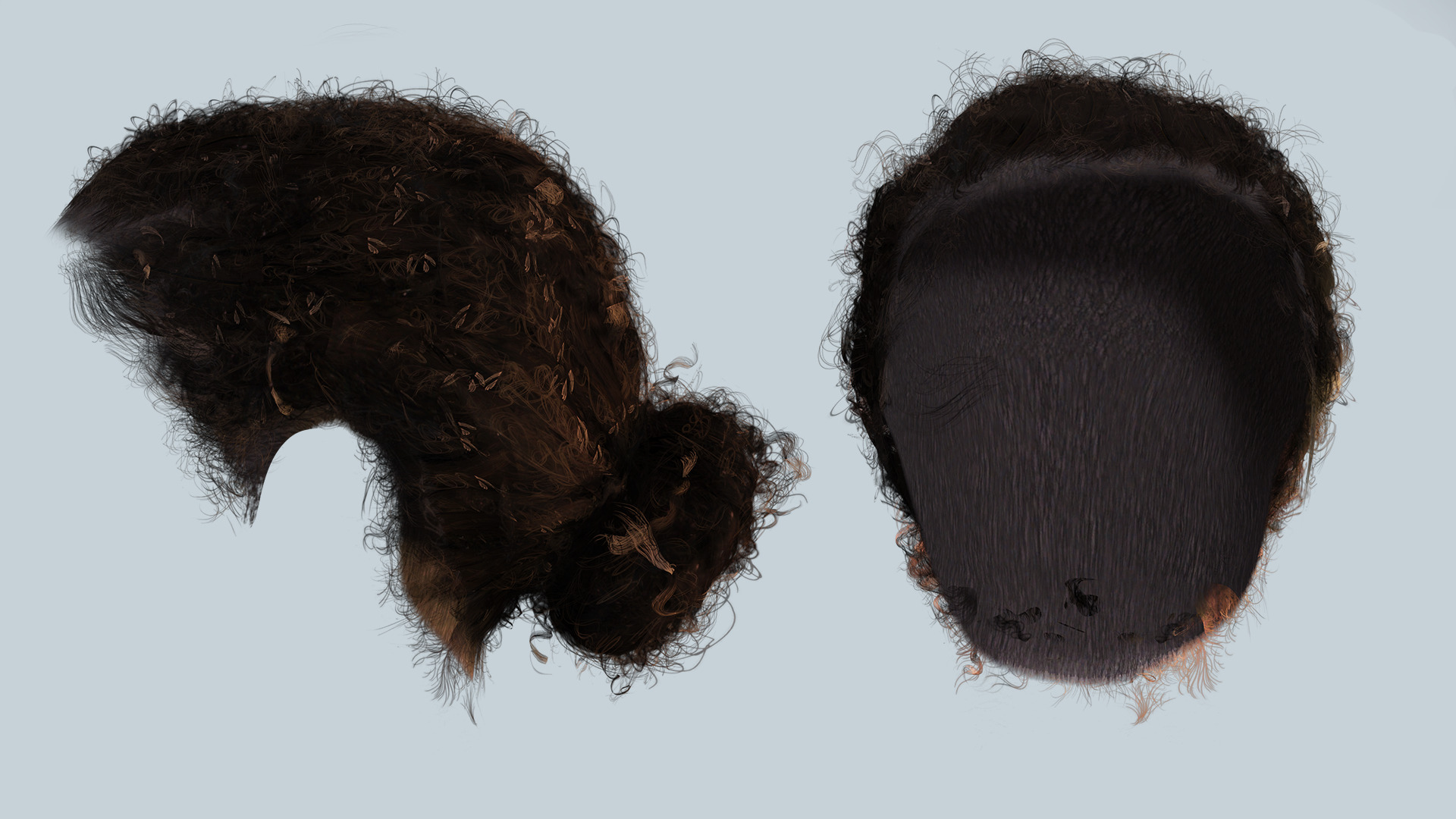 Curly Low Man Bun -Realistic Male 3D Hair Model Low-poly 3D model_7