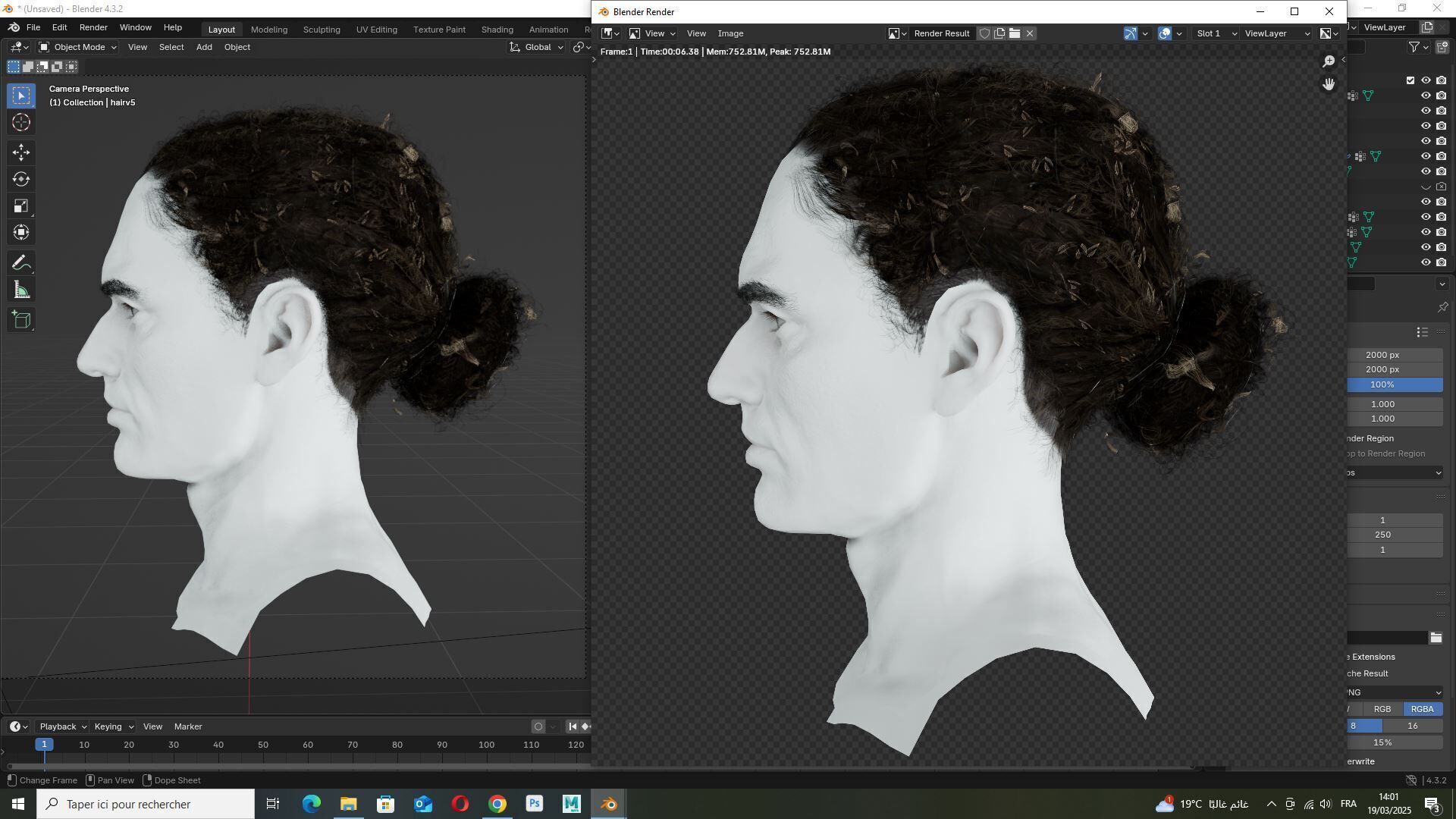 Curly Low Man Bun -Realistic Male 3D Hair Model Low-poly 3D model_10