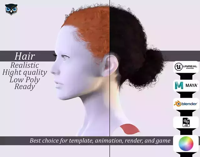Curly Bun Hairstyle -Realistic Game-Ready 3D Hair model
