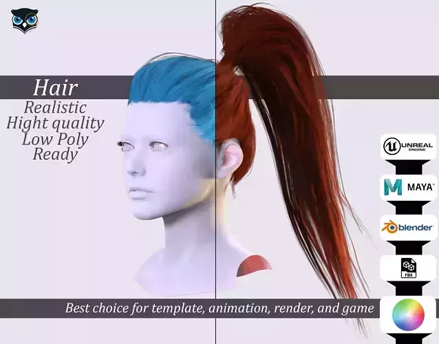Tight Ponytail Hairstyle- Render-Ready Female Hair