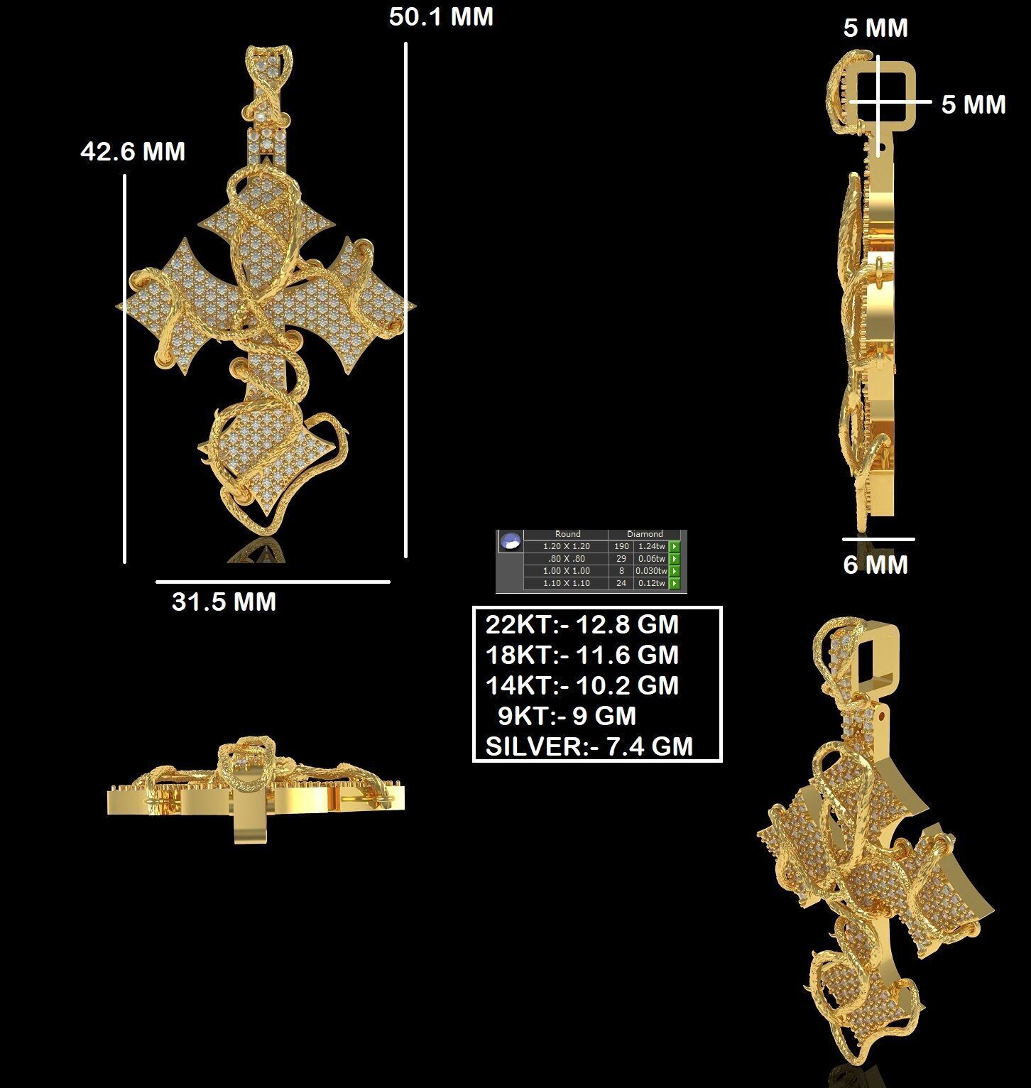 Cross Diamond Pendant 3D print model_45
