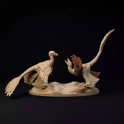 Microraptors courting 1-6 scale pre-supported dinosaur 3D print model
