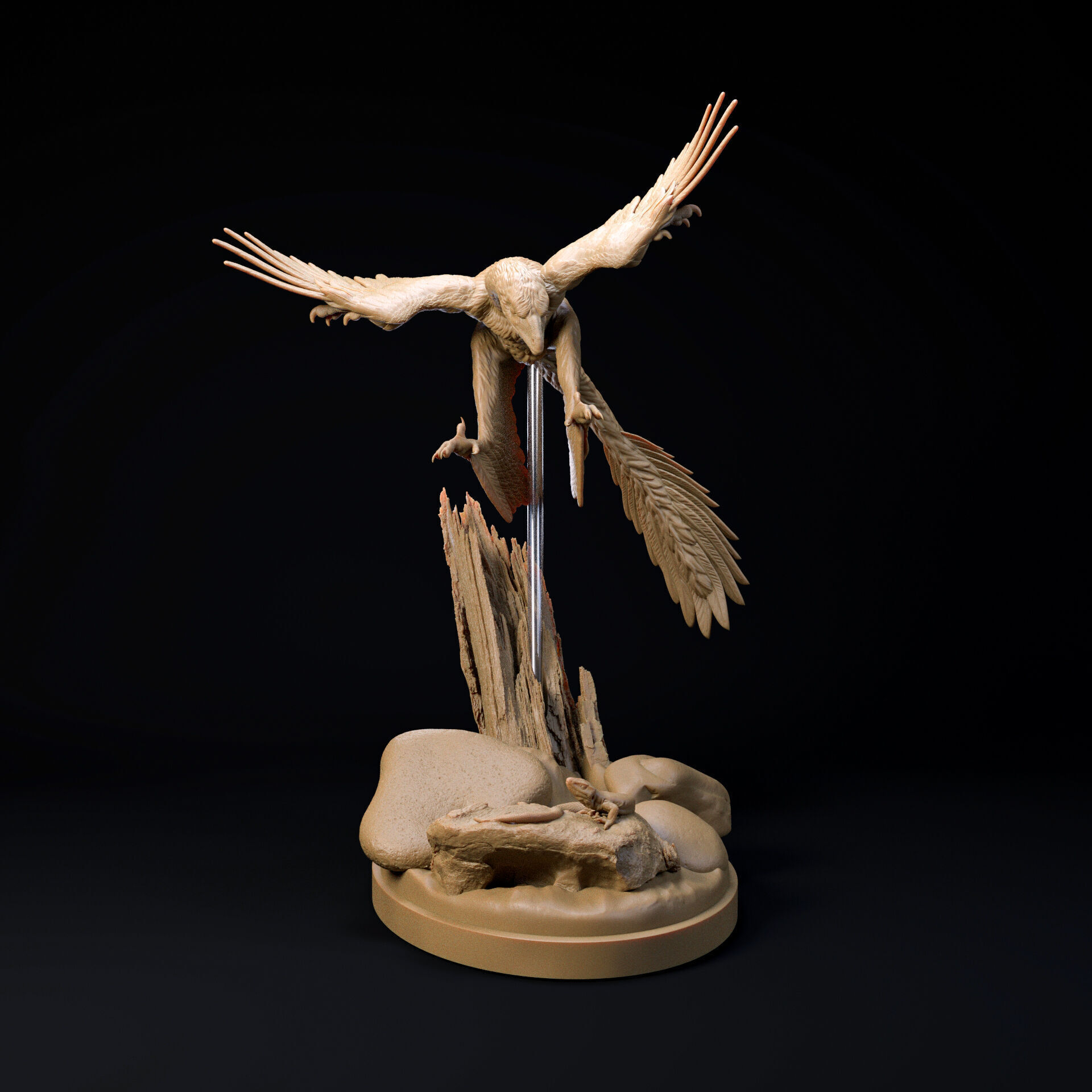 Microraptor hunting 1-6 scale pre-supported dinosaur 3D print model_4