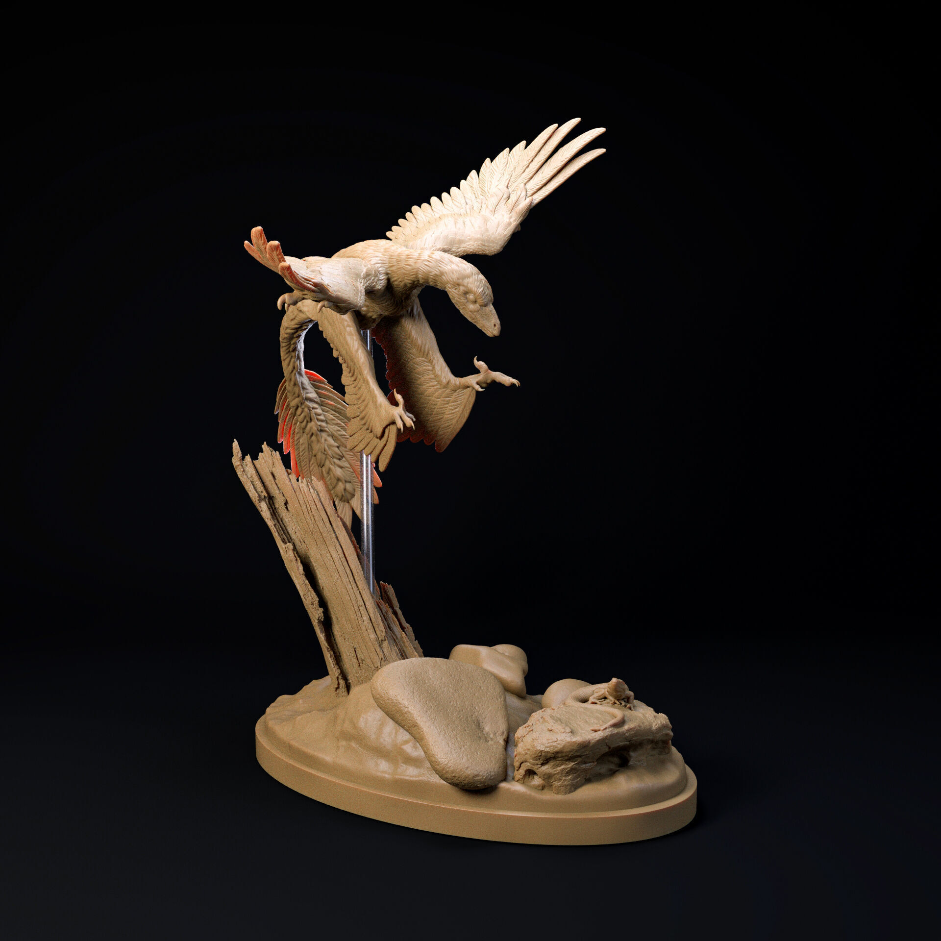 Microraptor hunting 1-6 scale pre-supported dinosaur 3D print model_3