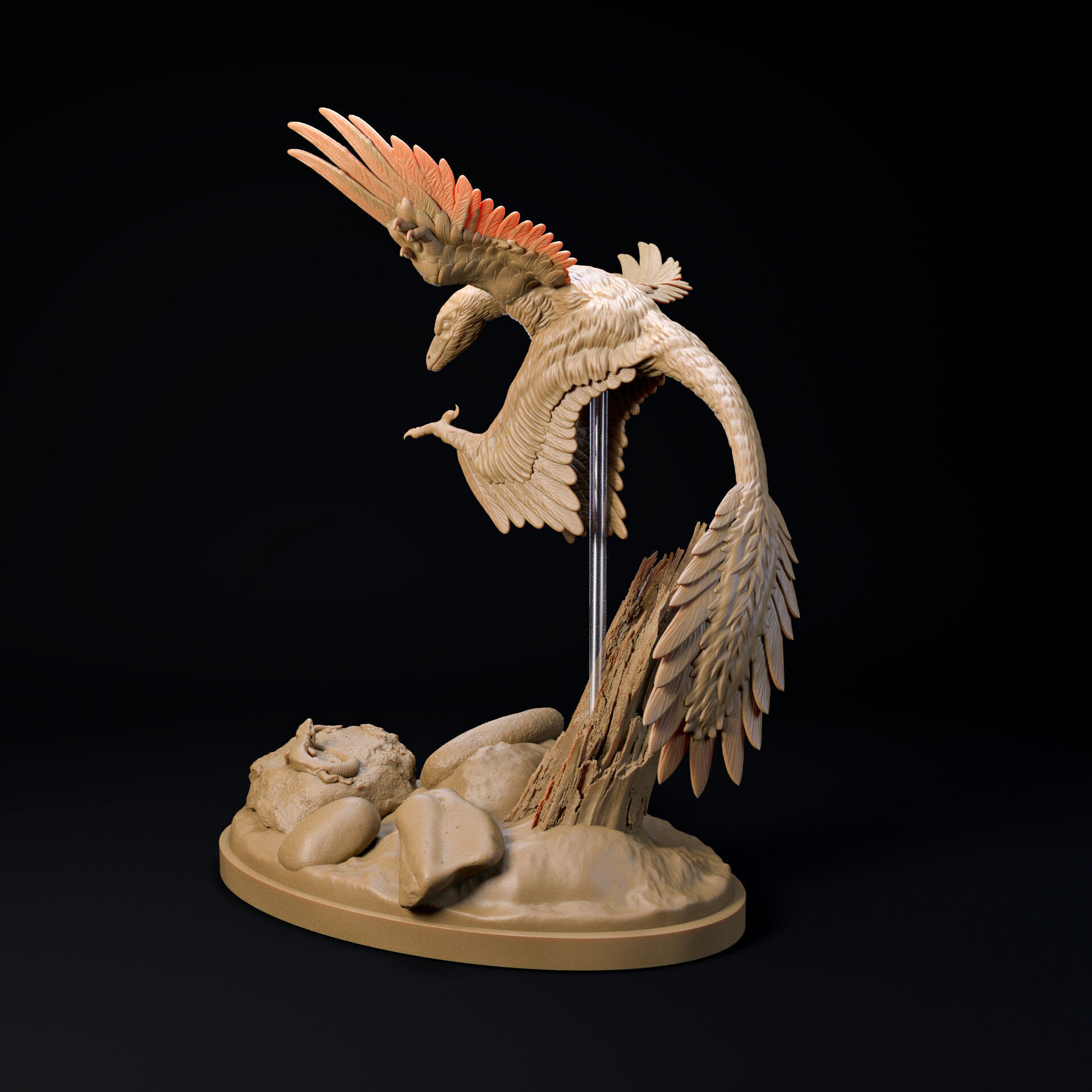 Microraptor hunting 1-6 scale pre-supported dinosaur 3D print model_1