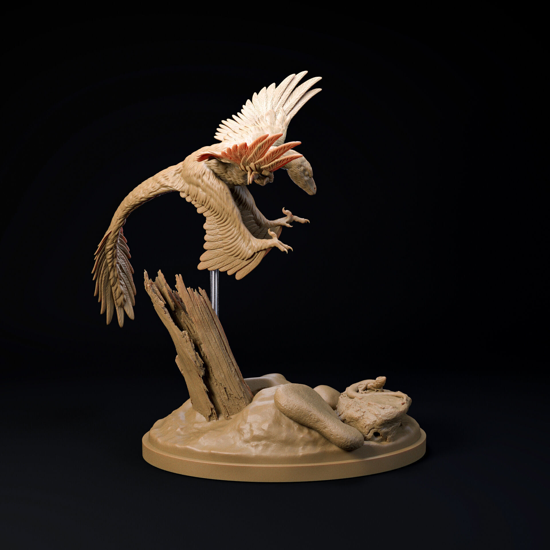 Microraptor hunting 1-6 scale pre-supported dinosaur 3D print model_2