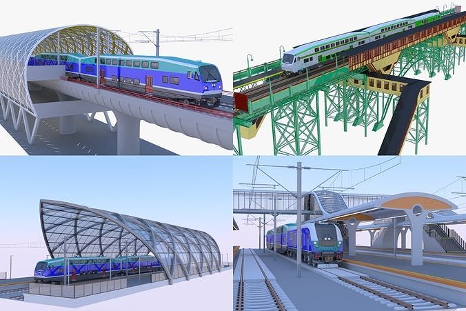 BiLevel train stations bundle V 3D Model Collection