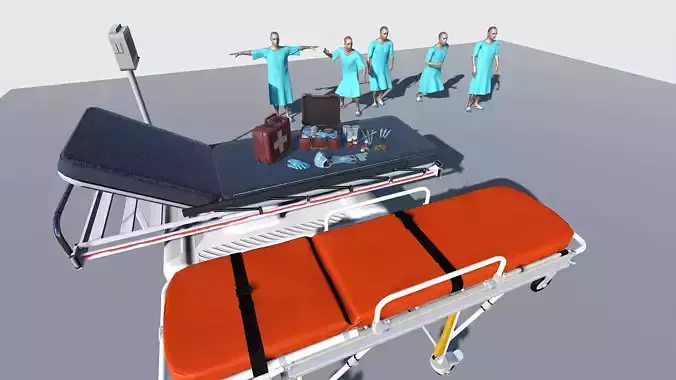 Animated Patient Character with Hospital Props  Low-poly 3D model