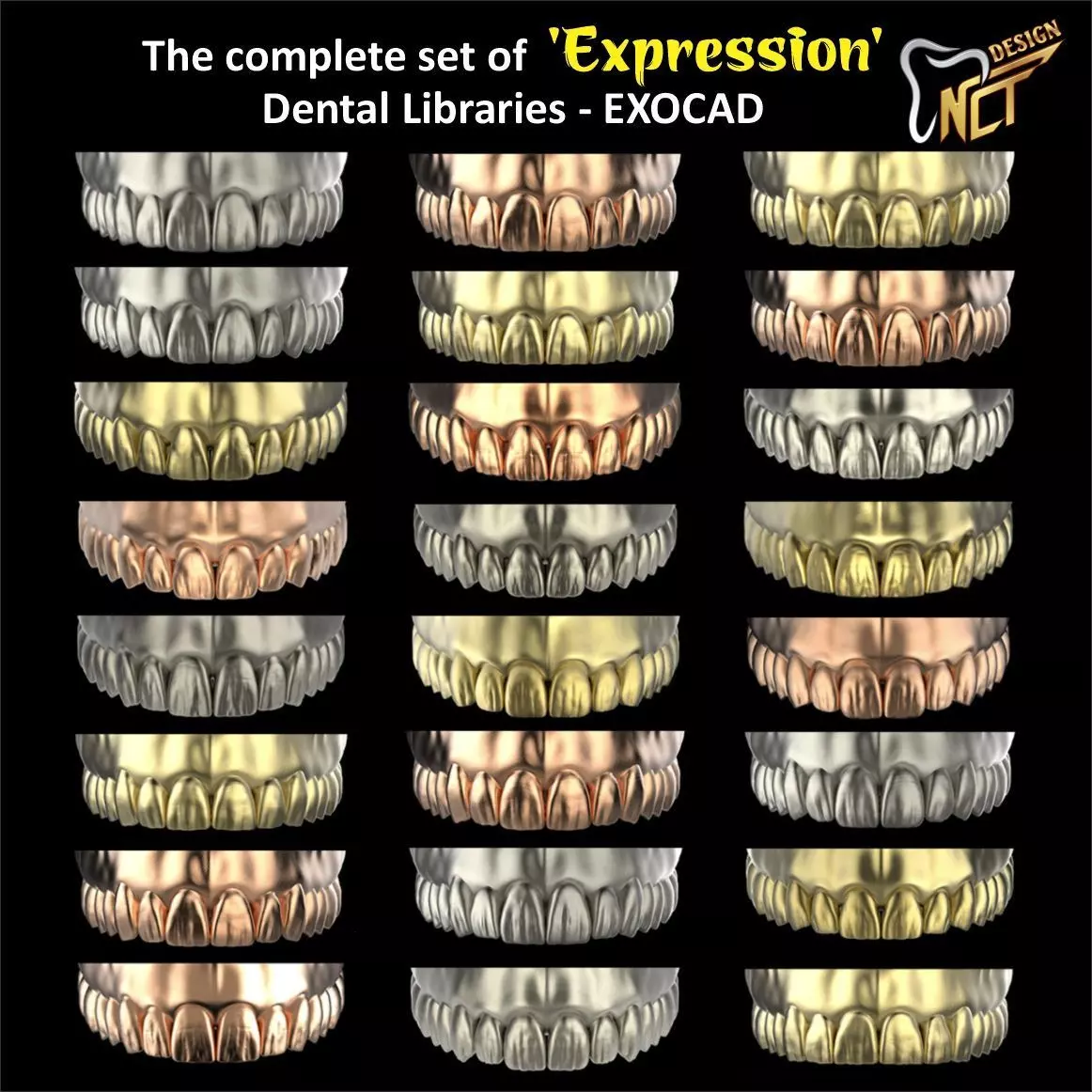 The complete set of 36 Expression dental libraries - Exocad Low-poly 3D model_0