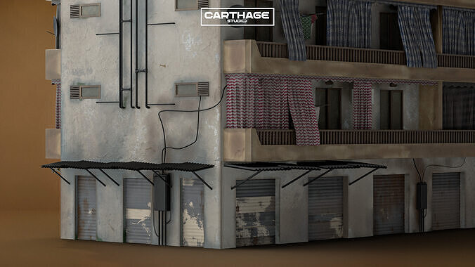 Arabic Neoclassical Mid-Rise Apartment with Balconies Shops Low-poly 3D model 6