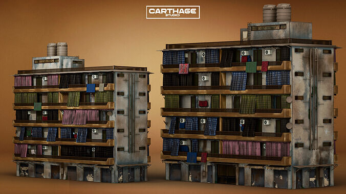 Arabic Neoclassical Mid-Rise Apartment with Balconies Shops Low-poly 3D model 2