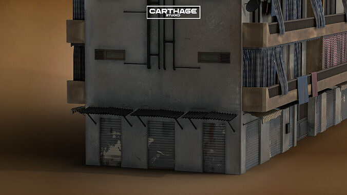 Arabic Neoclassical Mid-Rise Apartment with Balconies Shops Low-poly 3D model 7