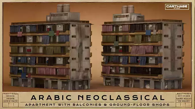 Arabic Neoclassical Mid-Rise Apartment with Balconies Shops