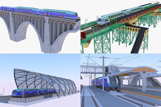 BiLevel train stations viaduct 3D Model Collection
