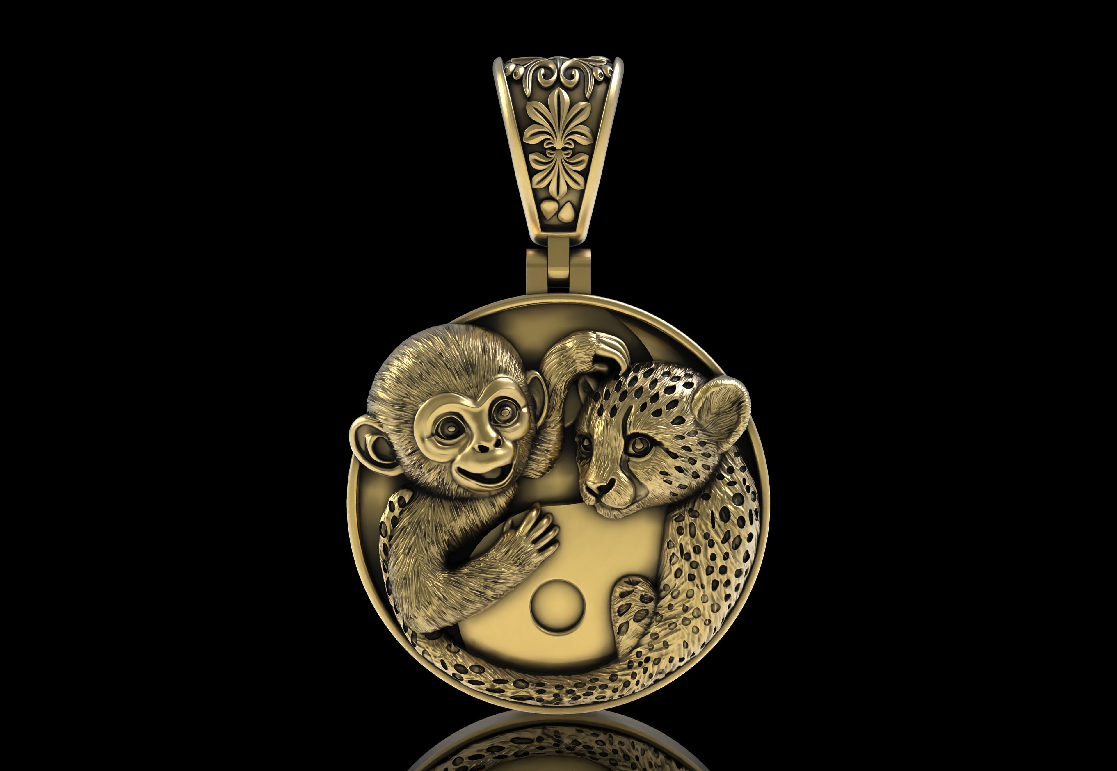 Baby Monkey and Leapord Pendant 3D print model_8