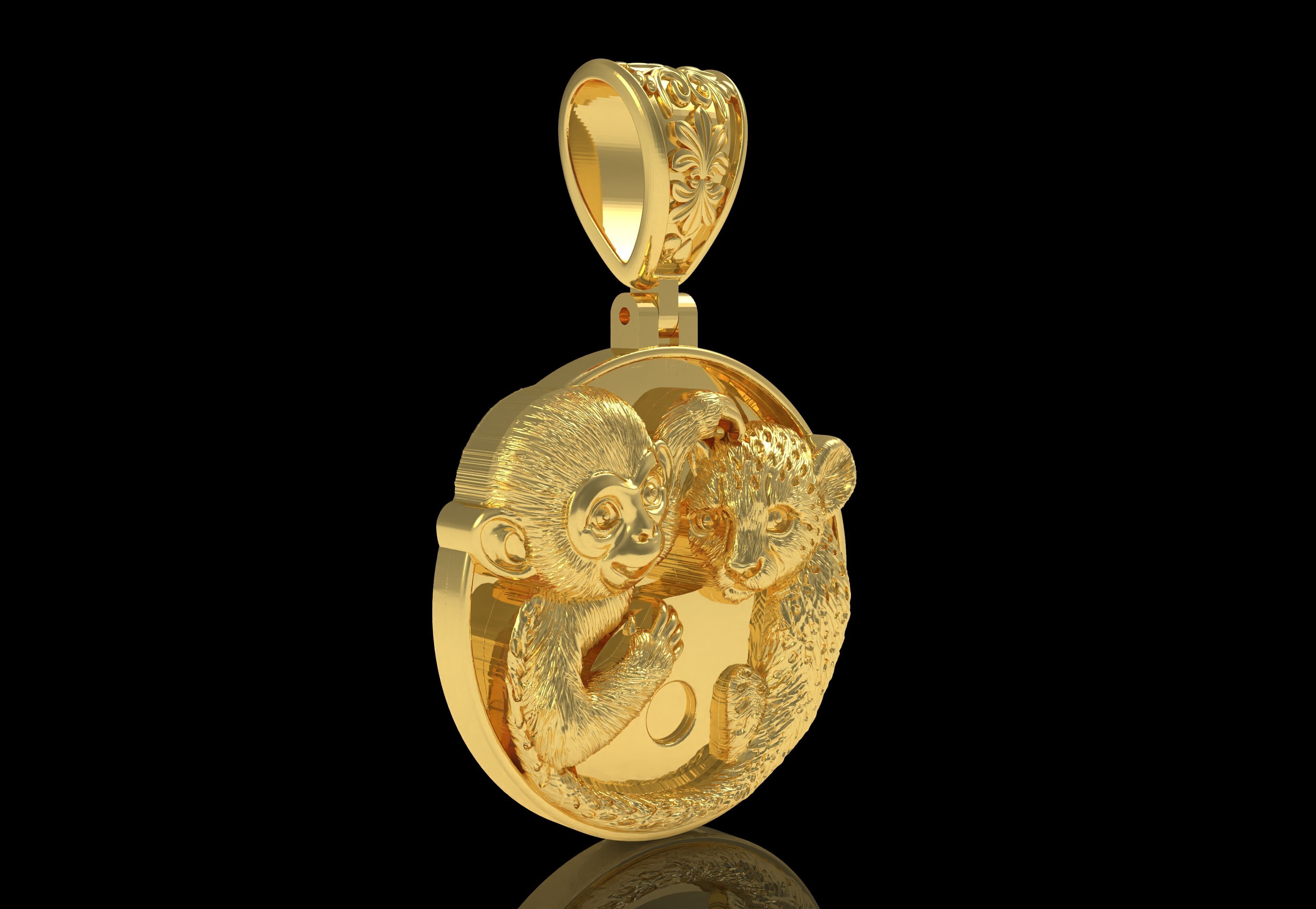 Baby Monkey and Leapord Pendant 3D print model_29