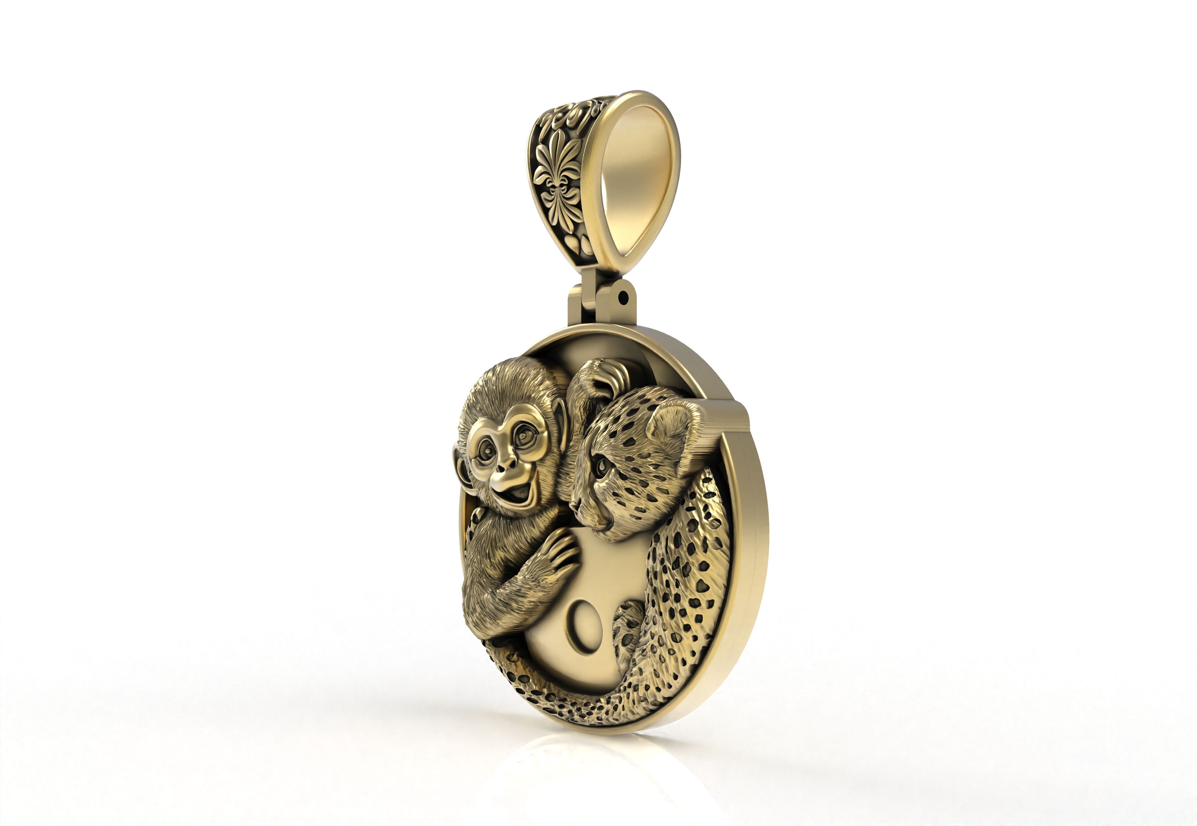 Baby Monkey and Leapord Pendant 3D print model_3