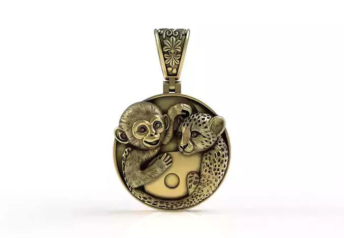 Baby Monkey and Leapord Pendant