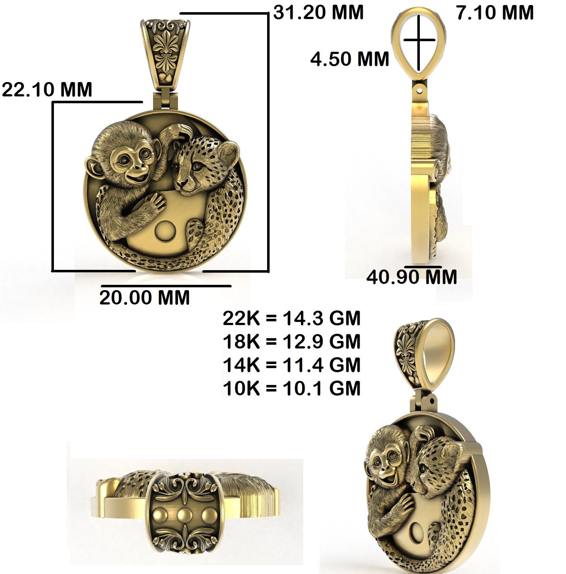 Baby Monkey and Leapord Pendant 3D print model_40