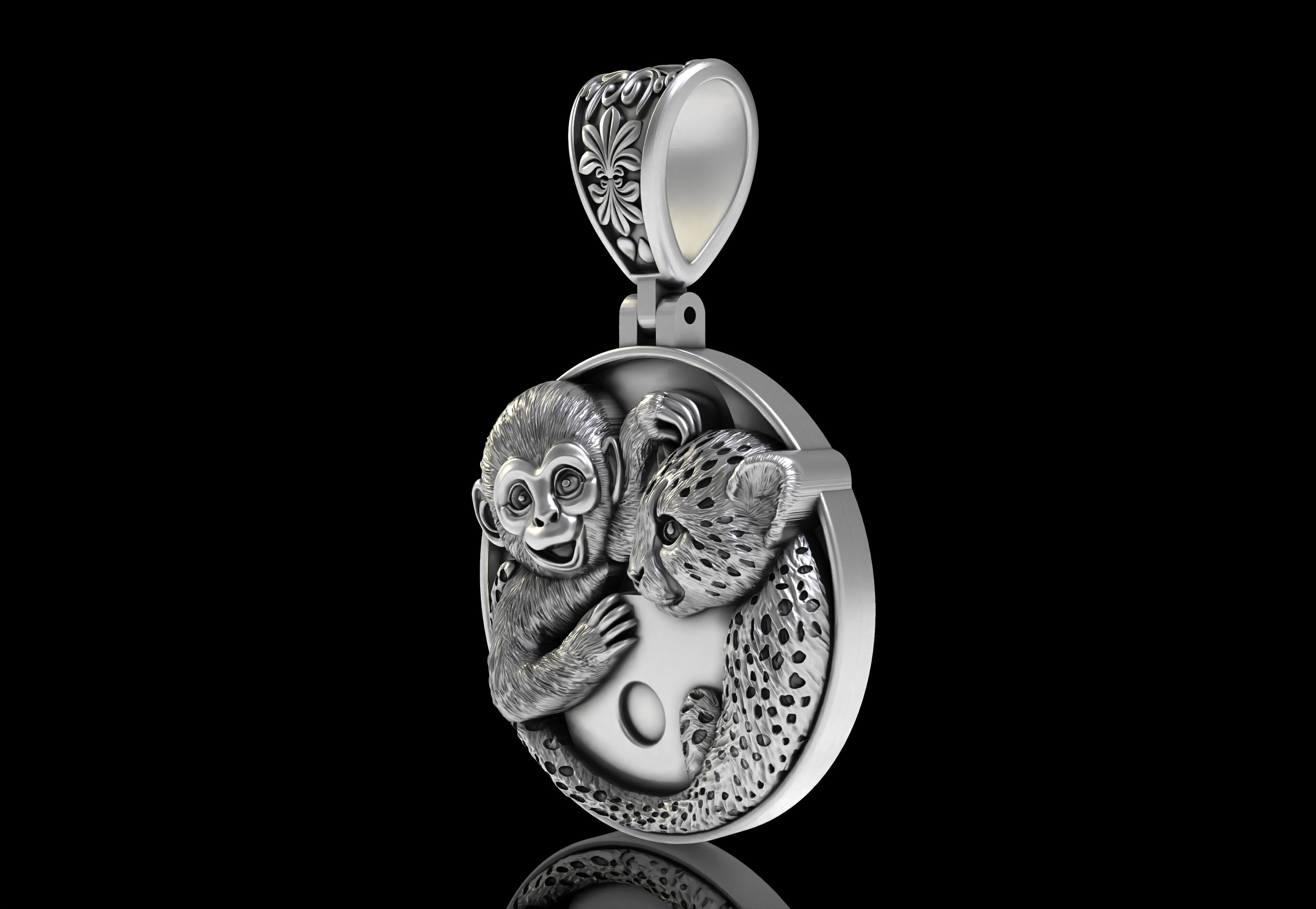 Baby Monkey and Leapord Pendant 3D print model_13