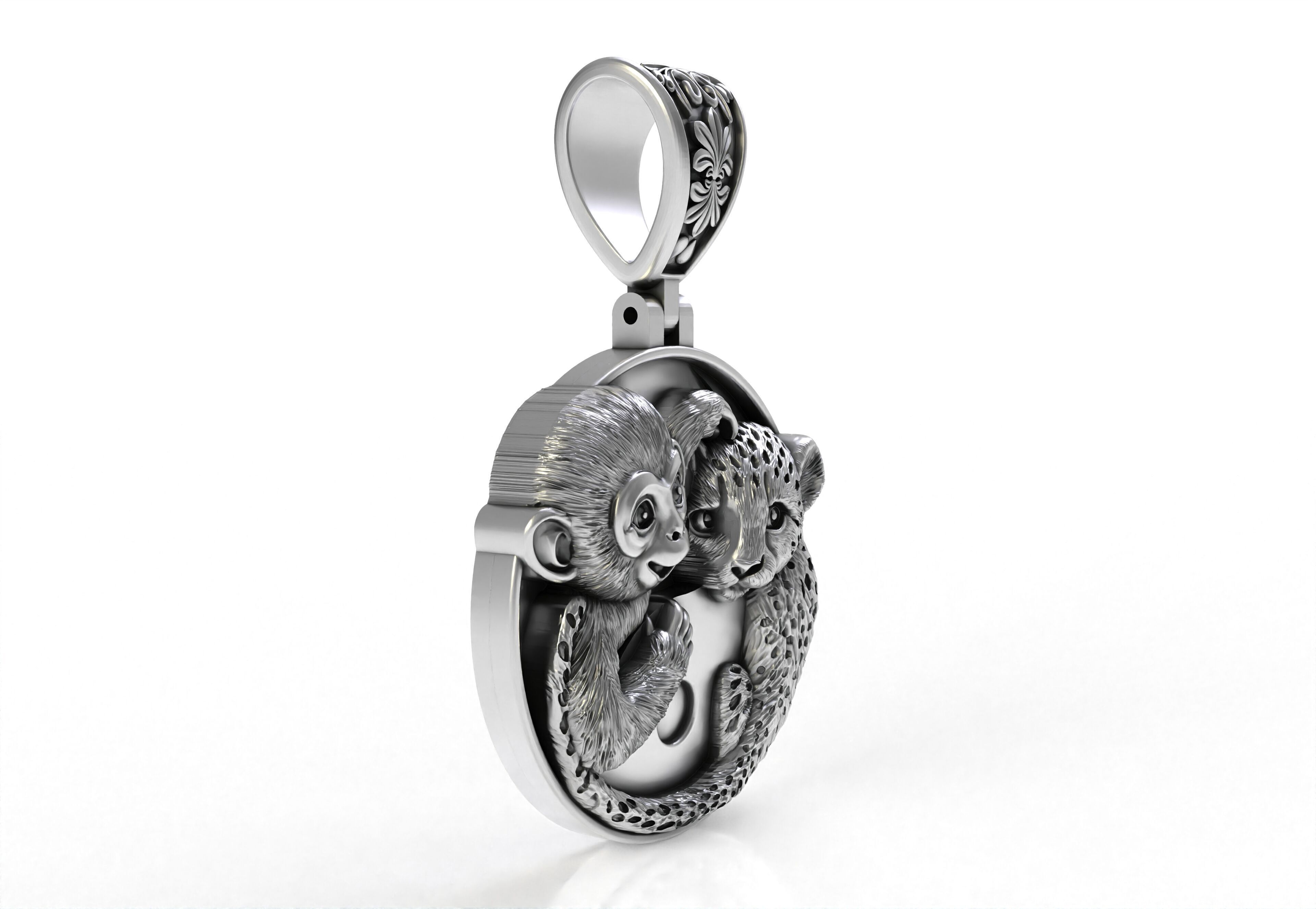 Baby Monkey and Leapord Pendant 3D print model_19
