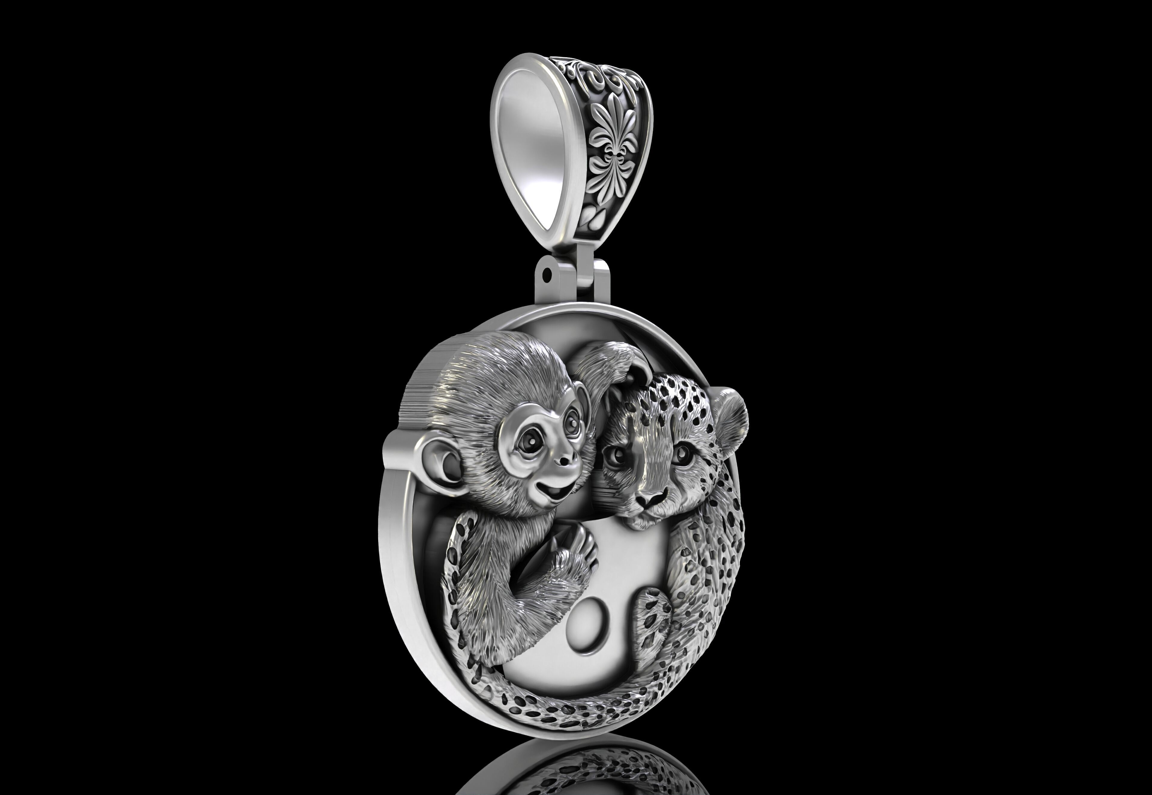 Baby Monkey and Leapord Pendant 3D print model_10