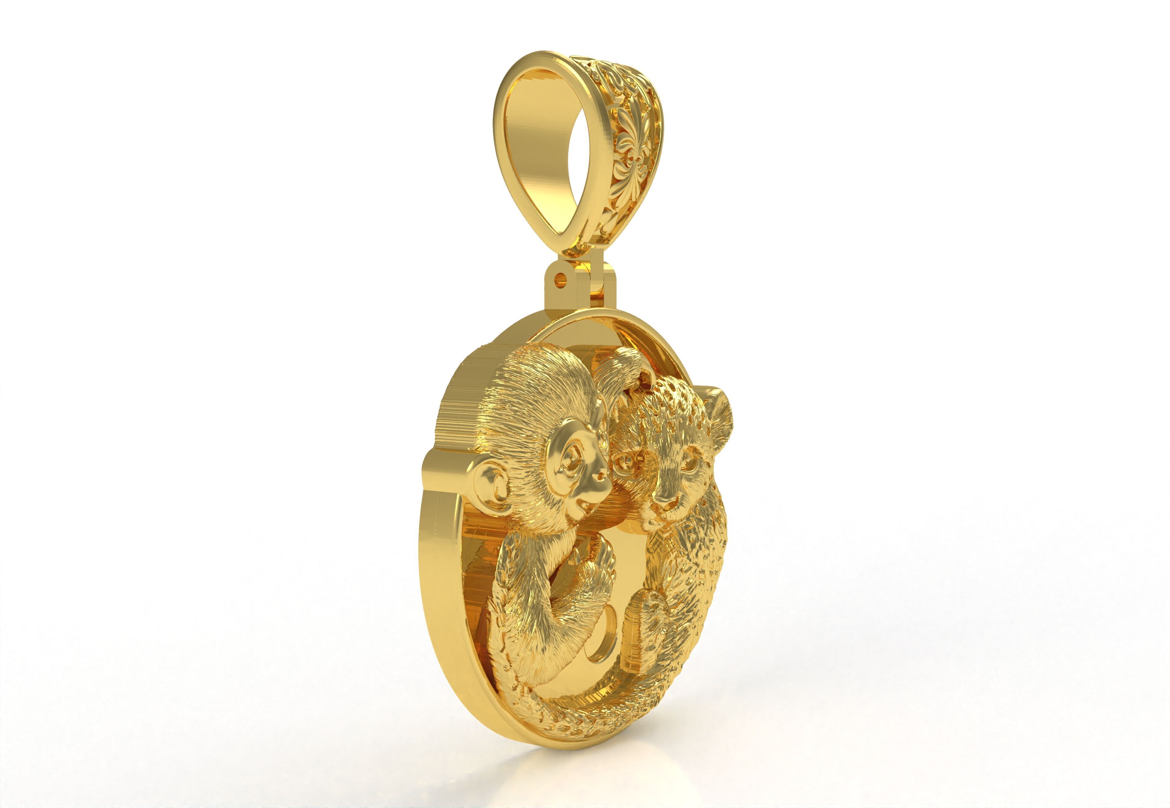 Baby Monkey and Leapord Pendant 3D print model_20
